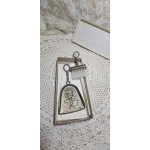 Celeste Gold Metal Mini Crumb or Desk Broom Dust Pan Hollywood Regency Vintage